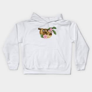 Cute Sloth hanging with orchid flowers Kids Hoodie